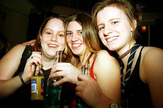 From left - Sally Jones, Sally Brightman and Kat Blair.at Bar One, Glossop Road (February 2003)