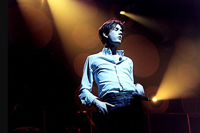 Jarvis Cocker with Pulp at Sheffield Arena in 1996.
