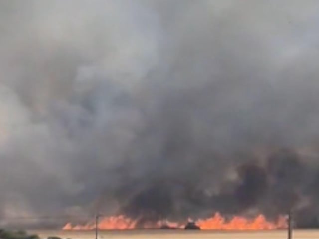Emergency services are tackling the blaze.