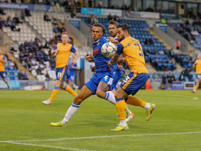 Man of the match Stephen McLaughlin fights for the ball