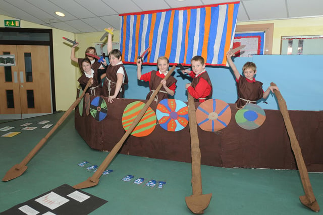 Brougham pupils pictured in their Viking longboat. But who can tell us what this 2010 scene was all about?