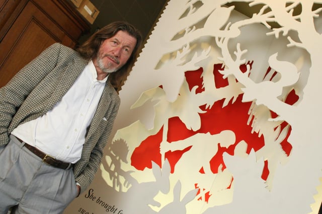 Author Jan Pienkowski with a life-size silhouette from his children's book 'The First Noel', which featured at Chatsworth House in 2008