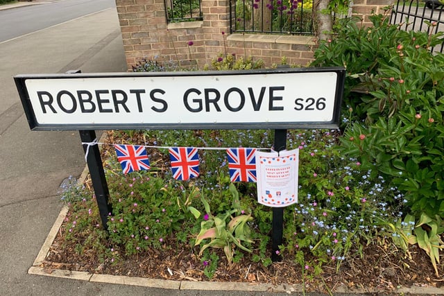 Even the street sign on Roberts Grove in Aston has been decorated (pic: Emily Smith)