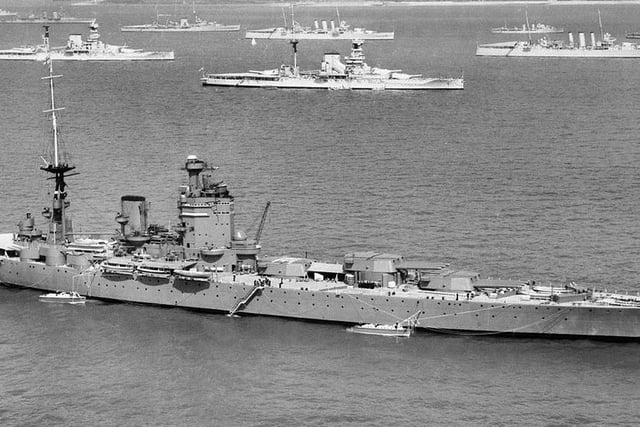 HMS Nelson takes centre stage at the 1937 Fleet Review.