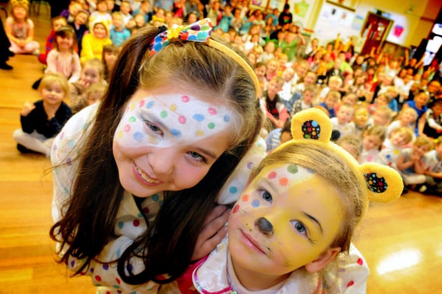 St James's RC Primary School pupils Layla Morgan and Maisie Johnson, right, sporting Pudsey faces for Children in Need. Does this bring back memories from 2013?