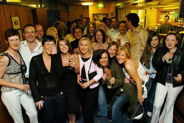 Some of the past members of the Concord Drum and Bugle Corps at their 20th anniversary reunion at Sheffield University, on May 22, 2004
