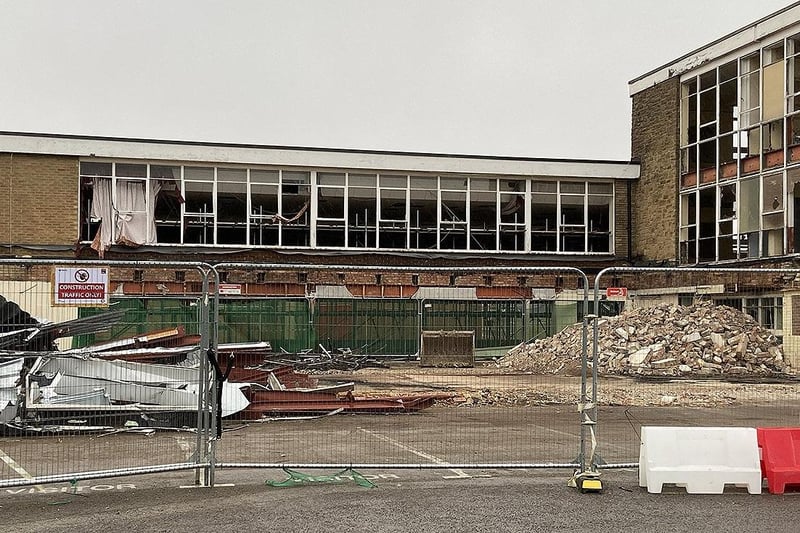 Demolition starts on these English Martyrs School and Sixth Form College buildings. It's a photo from 2020.
