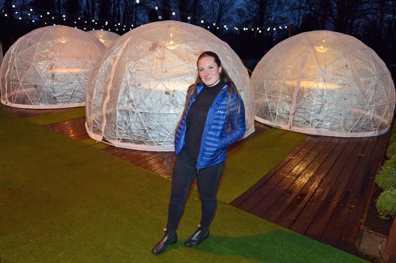 Outdoor igloos at Brampton Manor enabled customers to enjoy drive-in film screenings in December 2020.
