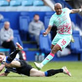 Andre Ayew makes the challenge on Tom Lees that gave Swansea the upper hand at Sheffield Wednesday.