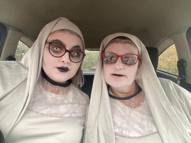 Sarah and her mum, from Kirkby, visited Alton Towers dressed as nuns.