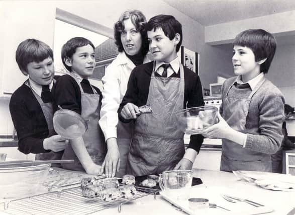 Mrs Pamela Evans, head of home economics at High Storrs School with pupils, from left, Graham Learmonth, Jason Hogan, Nigel Brindley and Steven Oldfield, in March 1980