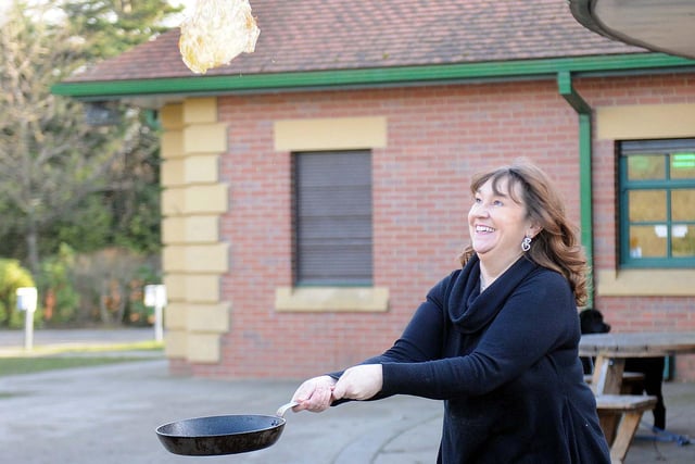 The Place In The Park has always been a big supporter of Shrove Tuesday events and here is owner Maria Harrison practising her pancake tossing technique in 2012.