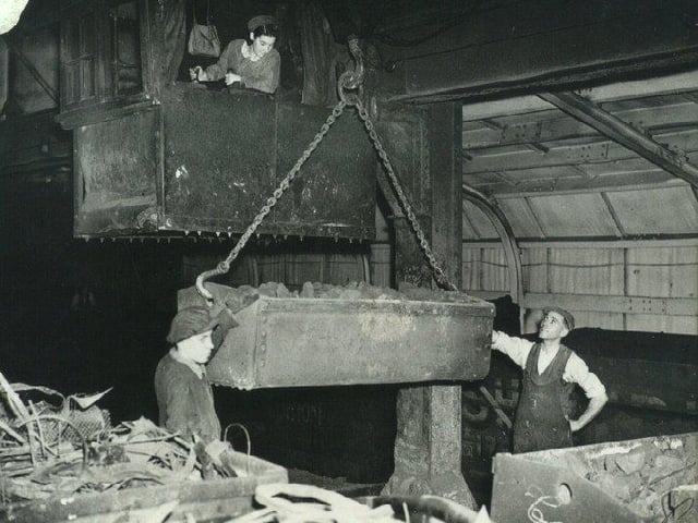 Handling raw materials at Templeborough Steel works, now Magna, during the Second World War