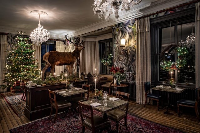 This Christmas tree in The Fife Arms' Clunie Dining Room is being rather upstaged by the stag. Oh deer. 
Mar Road, Braemar, www.thefifearms.com