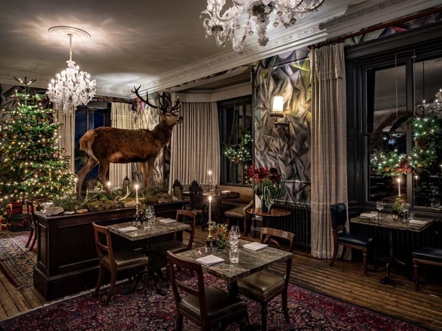 This Christmas tree in The Fife Arms' Clunie Dining Room is being rather upstaged by the stag. Oh deer.
Mar Road, Braemar, www.thefifearms.com