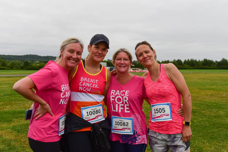 Angela Laybourne, Jeanette Dobbing, Melissa Graham and Hannah Pearce at The Race for Life at Herrington Country Park, on Sunday.