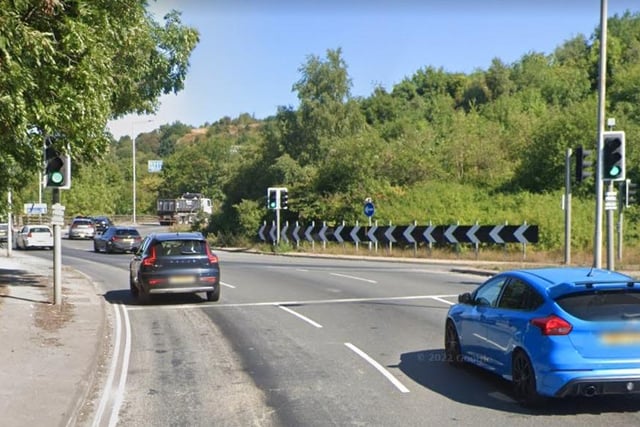 Meadowhall Road, Sheffield, where two drivers were caught failing to stop at a red light in the year to May 31, 2023. They both opted to take a driver retraining course.