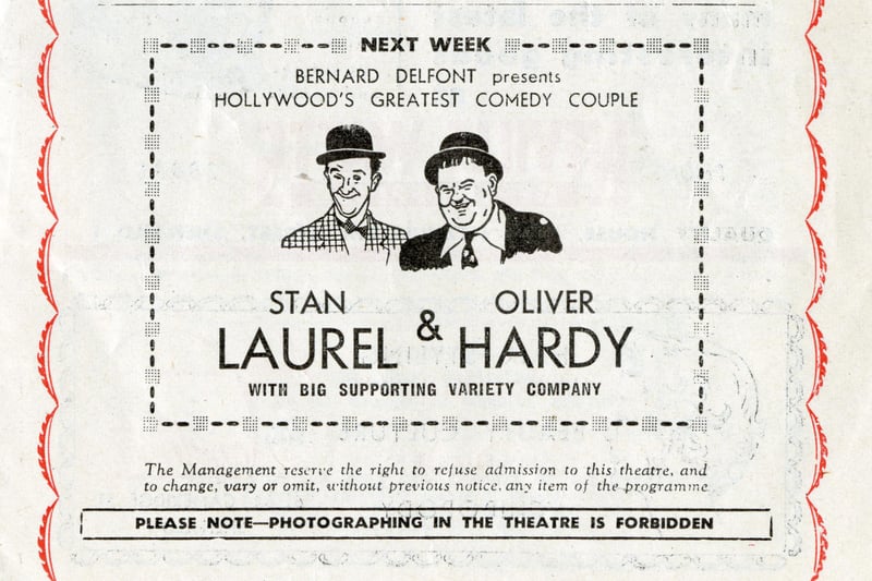 Bernard Delfont presents "Hollywood's greatest comedy couple Stan Laurel and Oliver Hardy" at Sheffield’s Empire Theatre, 1954. This is the tour featured in the 2018 film Stan & Ollie (ref no y13429)