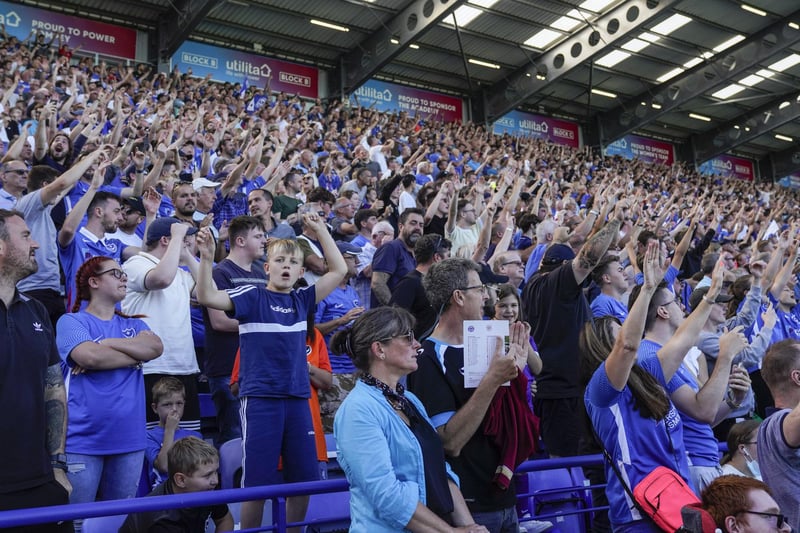 Portsmouth fans celebrate a league goal inside Fratton Park for first time in 15 months.
