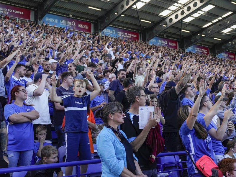 Portsmouth fans celebrate a league goal inside Fratton Park for first time in 15 months.
