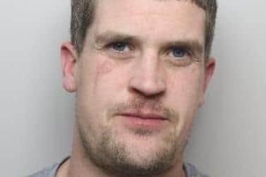 Pictured is Bradley Potts, aged 36, of Arms Park Drive, at Halfway, Sheffield, who was sentenced at Sheffield Crown Court to 40 months of custody after he pleaded guilty to a robbery at Halfway, Sheffield, when he struck a woman and grabbed her handbag.