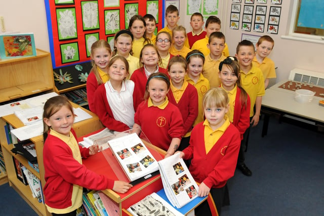 Jarrow Cross C of E Primary School pupils with their Art Award exhibition. Were you a part of this great project seven years ago?
