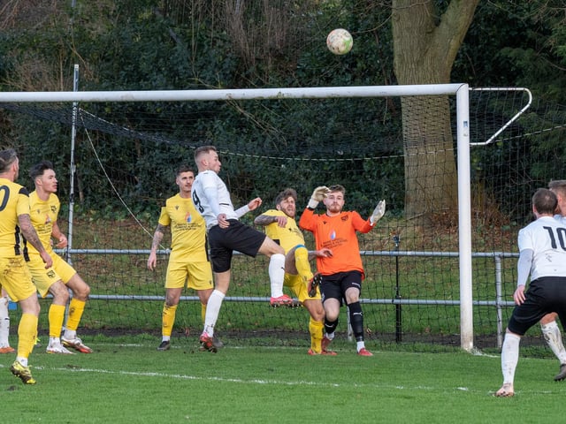 Action from Heanor Town v Selston at the Town Ground on Monday.