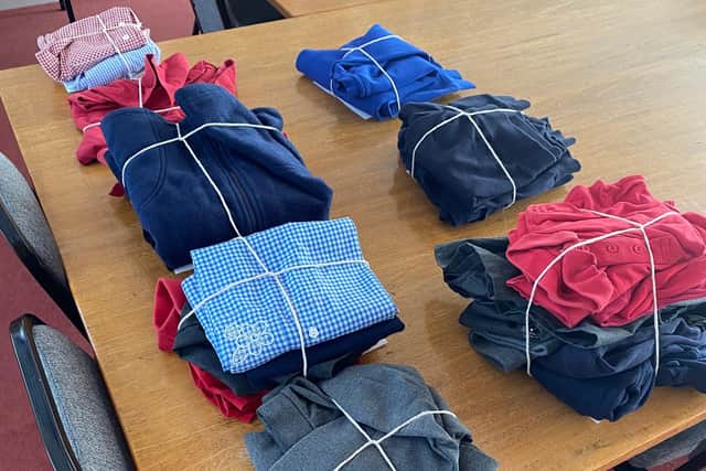 Uniform Items bundled up and ready to go. Picture by Ecclesfield Parish Council