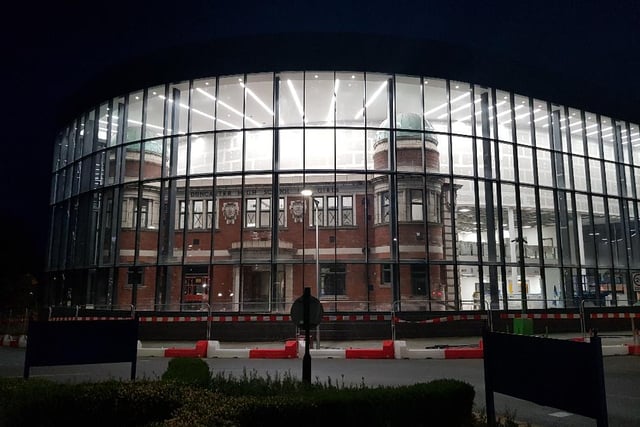 The lights are turned on at the new Doncaster Gallery, Library and Museum for the first time