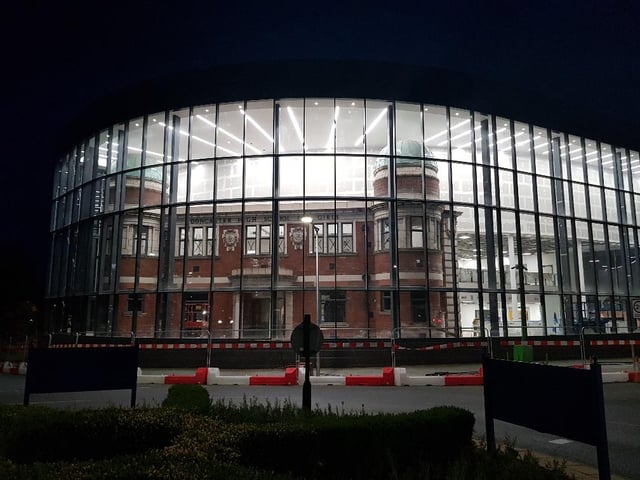 The lights are turned on at the new Doncaster Gallery, Library and Museum for the first time