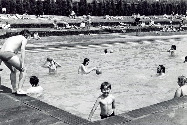 Swimmers and sun bathers at Longley Swimming Pool, Sheffield, which was reopened to the public on June 12, 1975. The well known lido in Longley Park closed in the 80s,