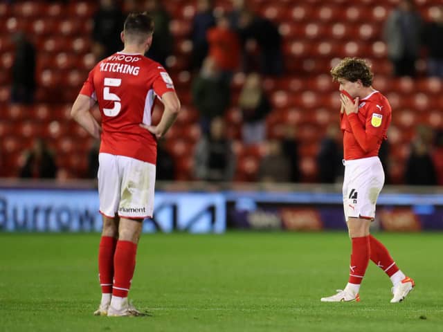 Callum Styles of Barnsley looks dejected following defeat in the Sky Bet Championship match between Barnsley and Nottingham Forest at Oakwell. (Photo by George Wood/Getty Images)