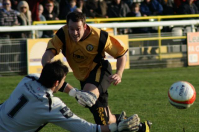The Chesterfield boss was a prolific goalscorer in non-league football, pictured here with Leamington FC.