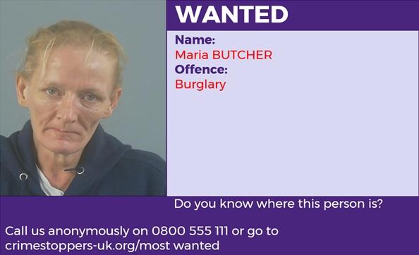 Maria Butcher is wanted in connection with a burglary. The crime happened in Southampton.