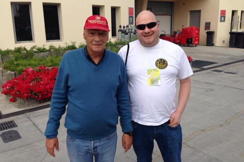 Luke Gerrard Christians said: "Me and the legend Niki Lauda in Bahrain RIP."