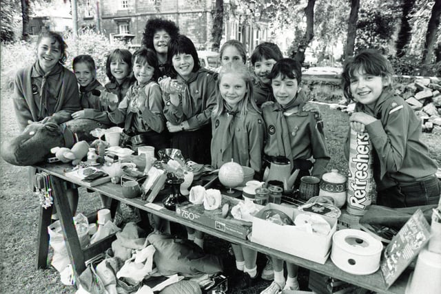 Guides with their bric-a-brac stall at Broomhill Festival, June 18, 1988