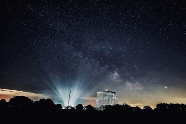 Shooting stars and the Milky Way are seen over the Lovell Telescope at Jodrell Bank Observatory in Cheshire in 2019.