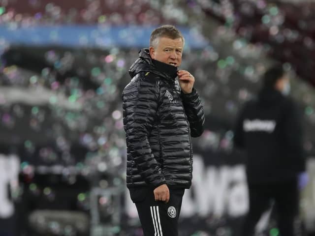 Chris Wilder manager of Sheffield Utd during the Premier League match at the London Stadium, London. Picture date: 15th February 2021. Picture credit should read: David Klein/Sportimage