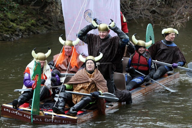 The East Midlands Sub-Aqua Club prove to be an arresting sight at the annual Boxing Day Raft Race in Matlock in 2007