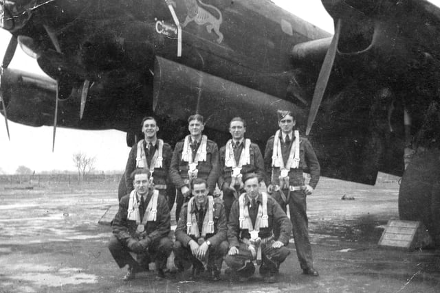 Freddie Watts,  second right, back row, who lived in Chesterfield and Tibshelf, took part in raids over Germany with the 630 Squadron before joining the famous 617 Dambusters Squadron which trained at Ladybower Dam with the bouncing bomb.