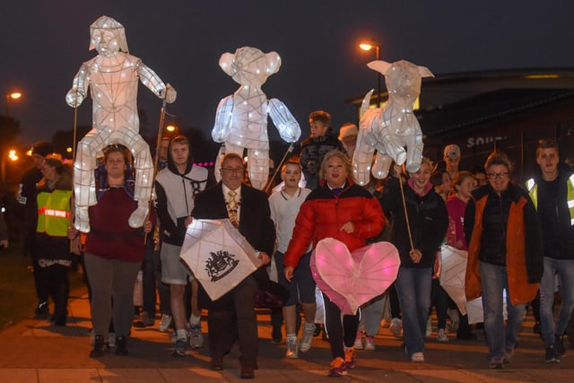The Deputy Mayor of Sunderland Coun Alan Emmerson and Southwick Community School head teacher Trish Stoker lead off the annual Southwick Lantern Festival. Does this bring back memories from 2015?
