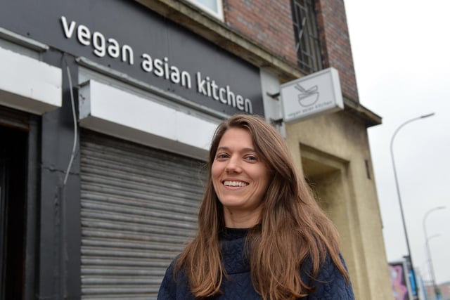 Renee Long pictured outside Vegan Asian Kitchen. in 2020