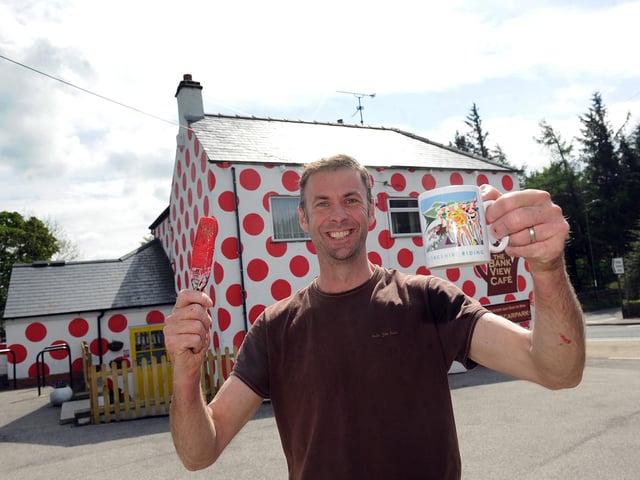 The Bank View Cafe at Langsett near Sheffield was visible from miles around as owner Pete Sparks painted it white with red spots to welcome Le Grand Depart to Yorkshire