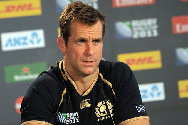 Chris Paterson, 42, was capped 109 times between 1999 and 2011, playing as both a wing and full-back.
Now a specialist coach and ambassador for Scottish Rugby, he was Scotland’s most-capped player until he was outdone, by a single cap, by Kelso’s Ross Ford in 2017.
Paterson’s club career began at his home-town team, Gala, from 1996 to 1999 before he moved on to Edinburgh from 1999 to 2007 and 2008 to 2012, sandwiching a brief stint south of the border at Gloucester.
 (Photo: Paul Ellis/AFP via Getty Images)