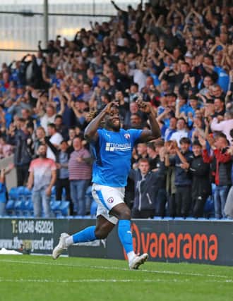 Kabongo Tshimanga scored twice but it wasn't enough for Chesterfield to beat Torquay United.