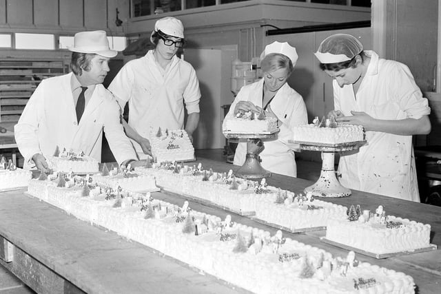 Christmas cakes being decorated at Milburns in 1973. Did you work there?