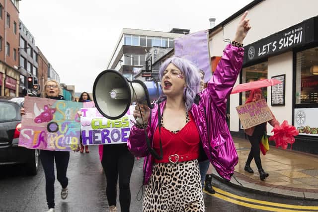 Protesters demonstrate against moves to close a branch of Spearmint Rhino in Sheffield in 2019. The club did eventually close, with Spearmint Rhino surrendering its licence the following year. Photo: Danny Lawson/PA Wire