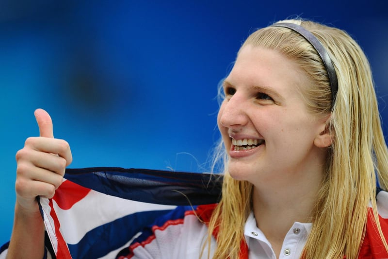 Rebecca Adlington poses after her 800m final win.