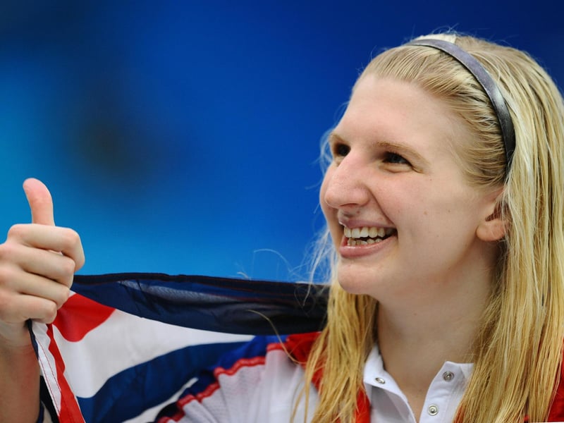 Rebecca Adlington poses after her 800m final win.