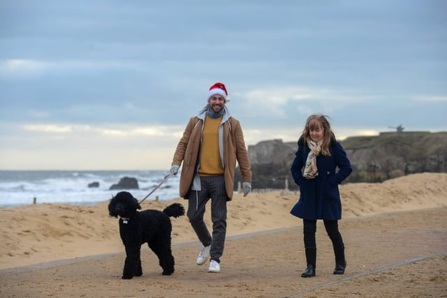 Friends and families enjoy Christmas morning at Sandhaven Beach in South Shields. Pictures by North News.